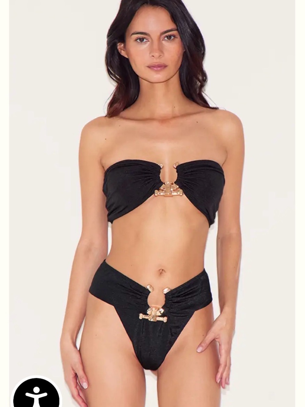 PrettyLittleThing Black Bandeau Bikini Bottom with Gold Hardware